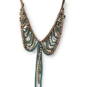 BCBG Statement Necklace in matte & gold, & chunky turquoise, adjustable length